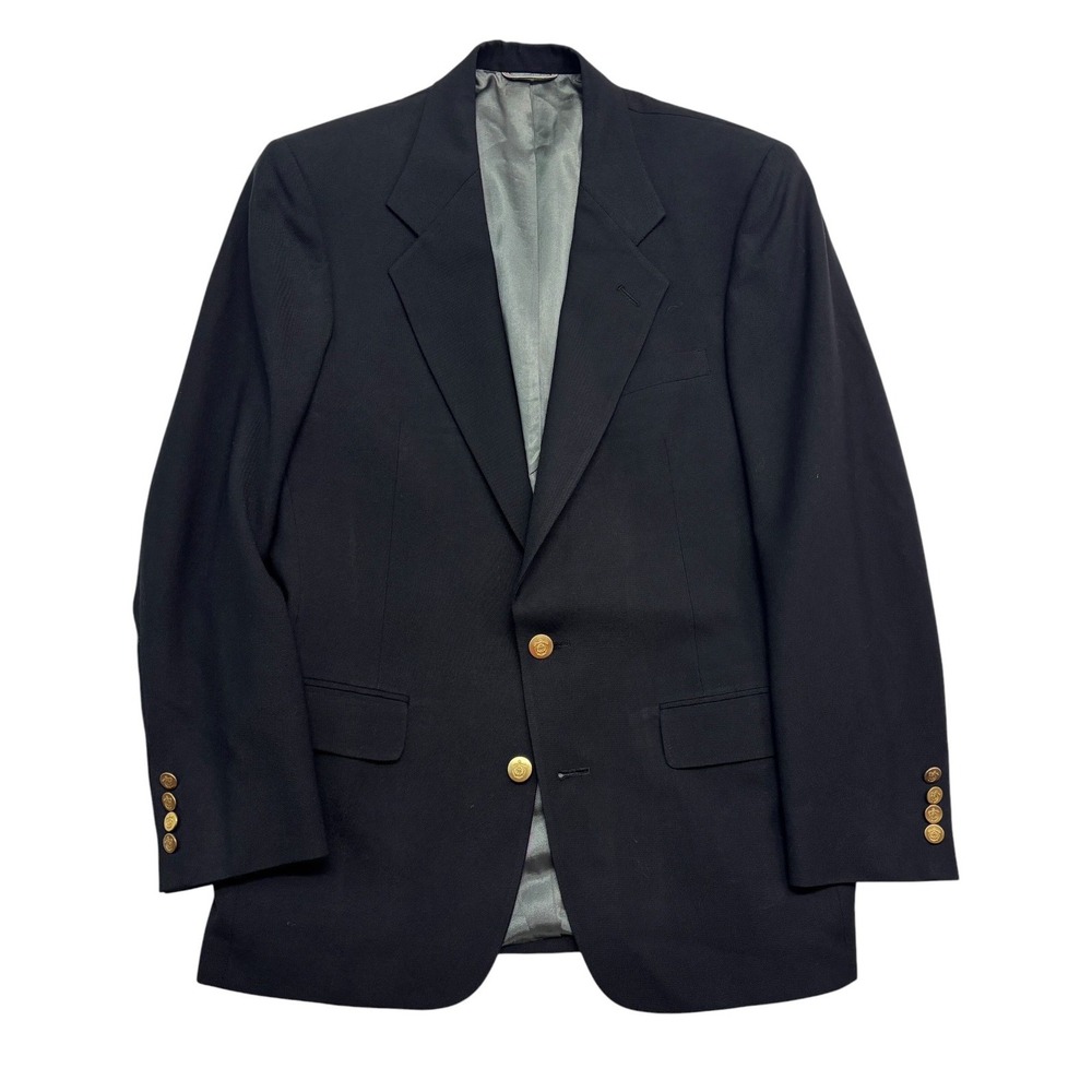 vtg Christian Dior 38R Black Gold Buttons Blazer Jacket Sport Coat Wool USA Made